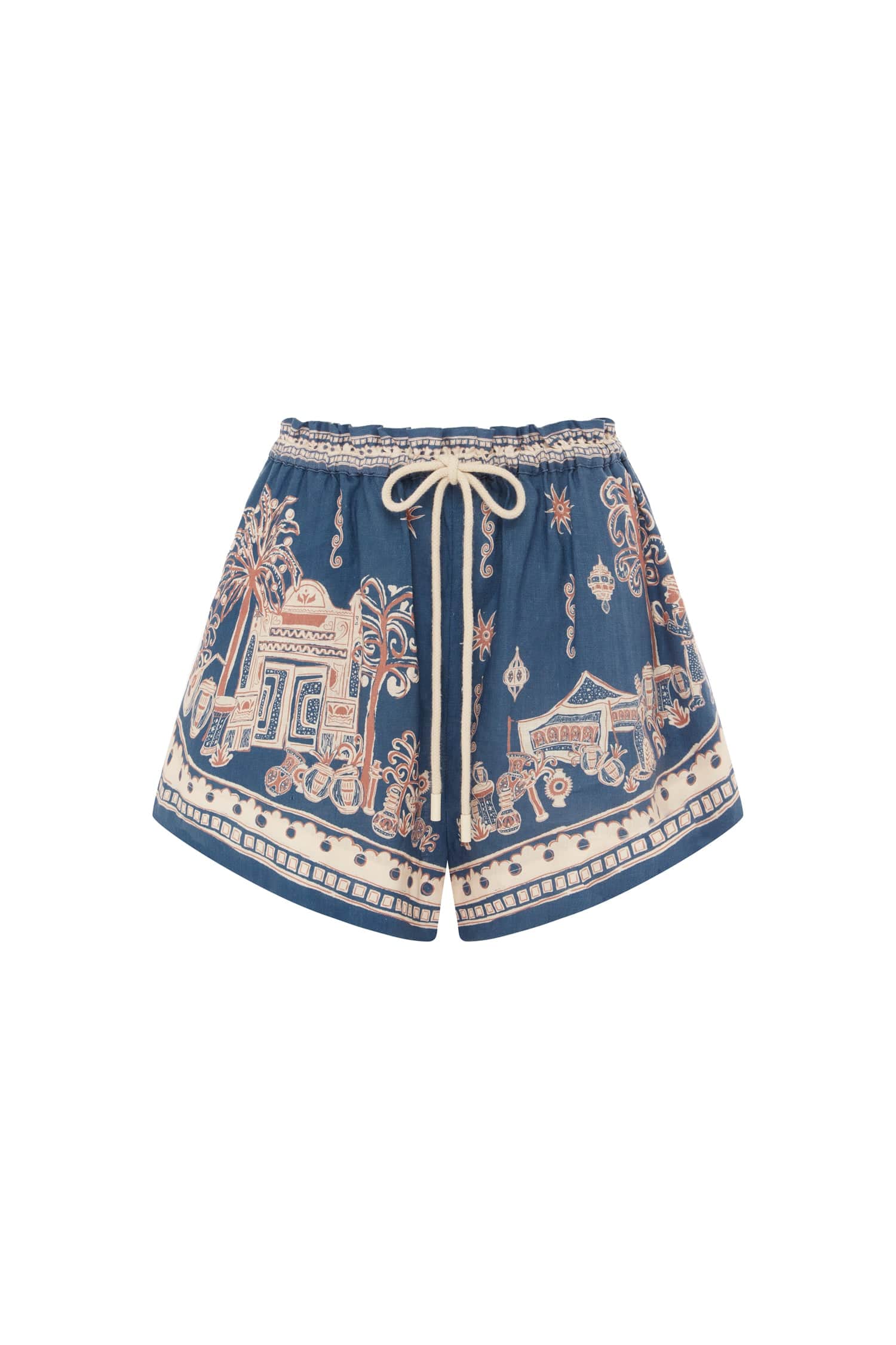 Alemäis Acacia Short short lin cordon taille élastiquée imprimé