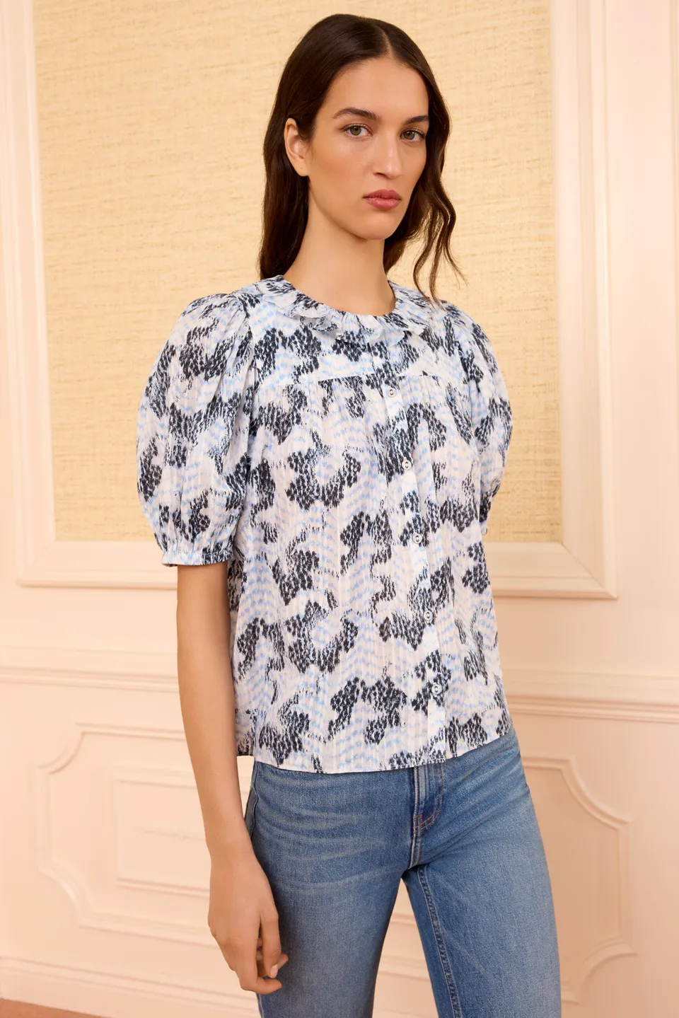Ulla Johnson Amaria top coton Ciel imprimé manches courtes