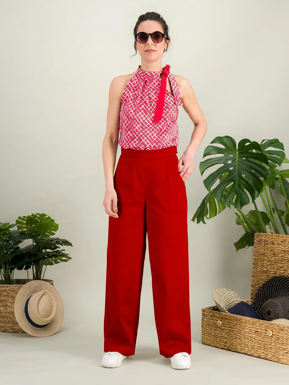 Anahide Saint André Saule top soie coton rouge blanc