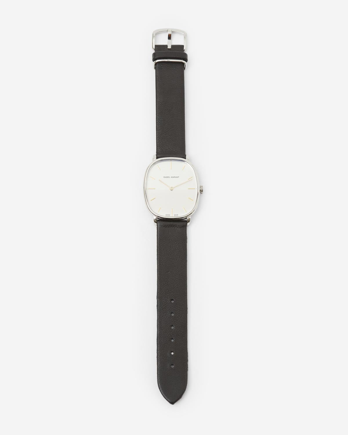 Isabel Marant 28.07 montre argent cuir noir