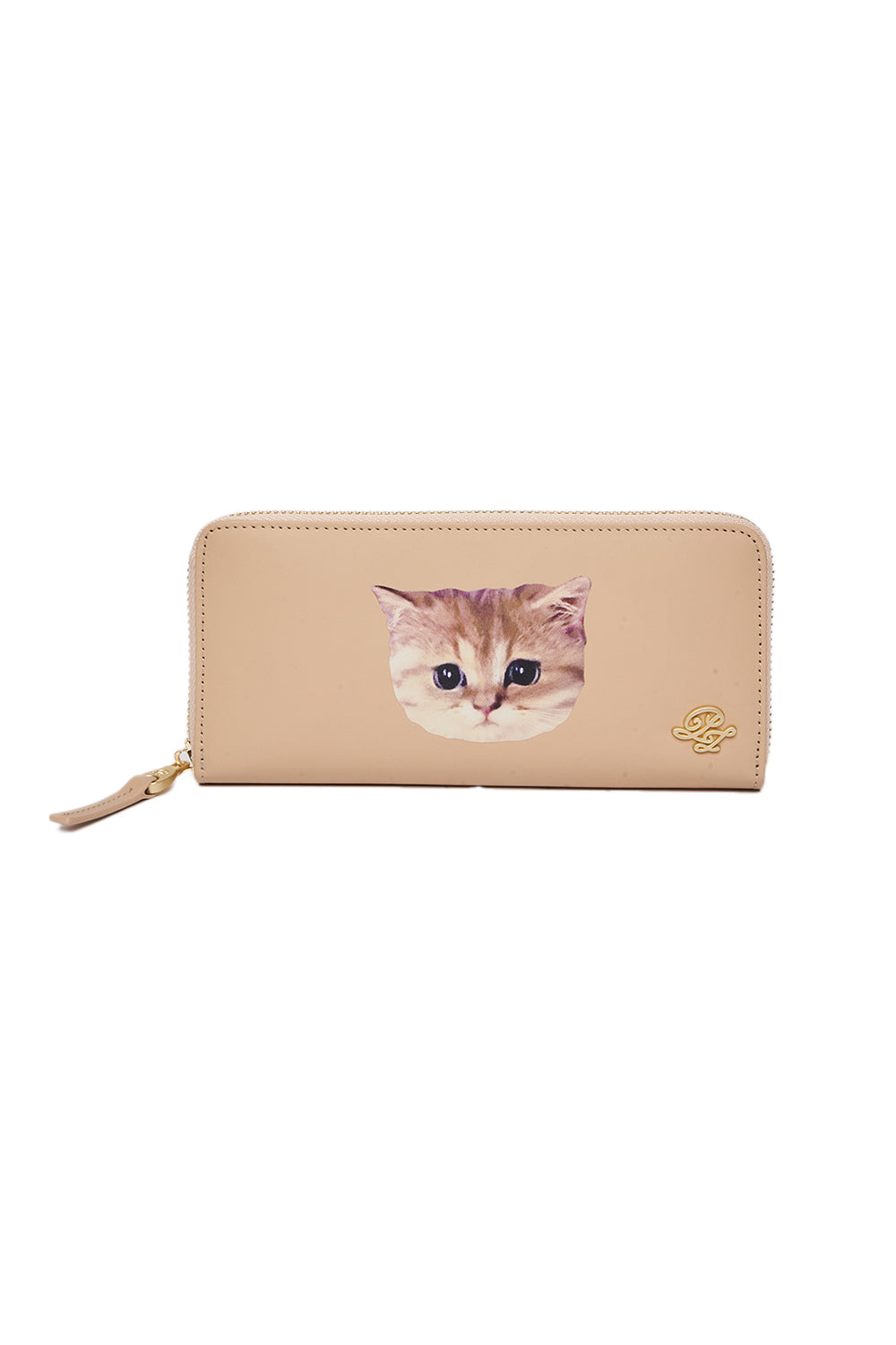 PAUL & JOE Portefeuille cuir imprimé chat beige violet TU