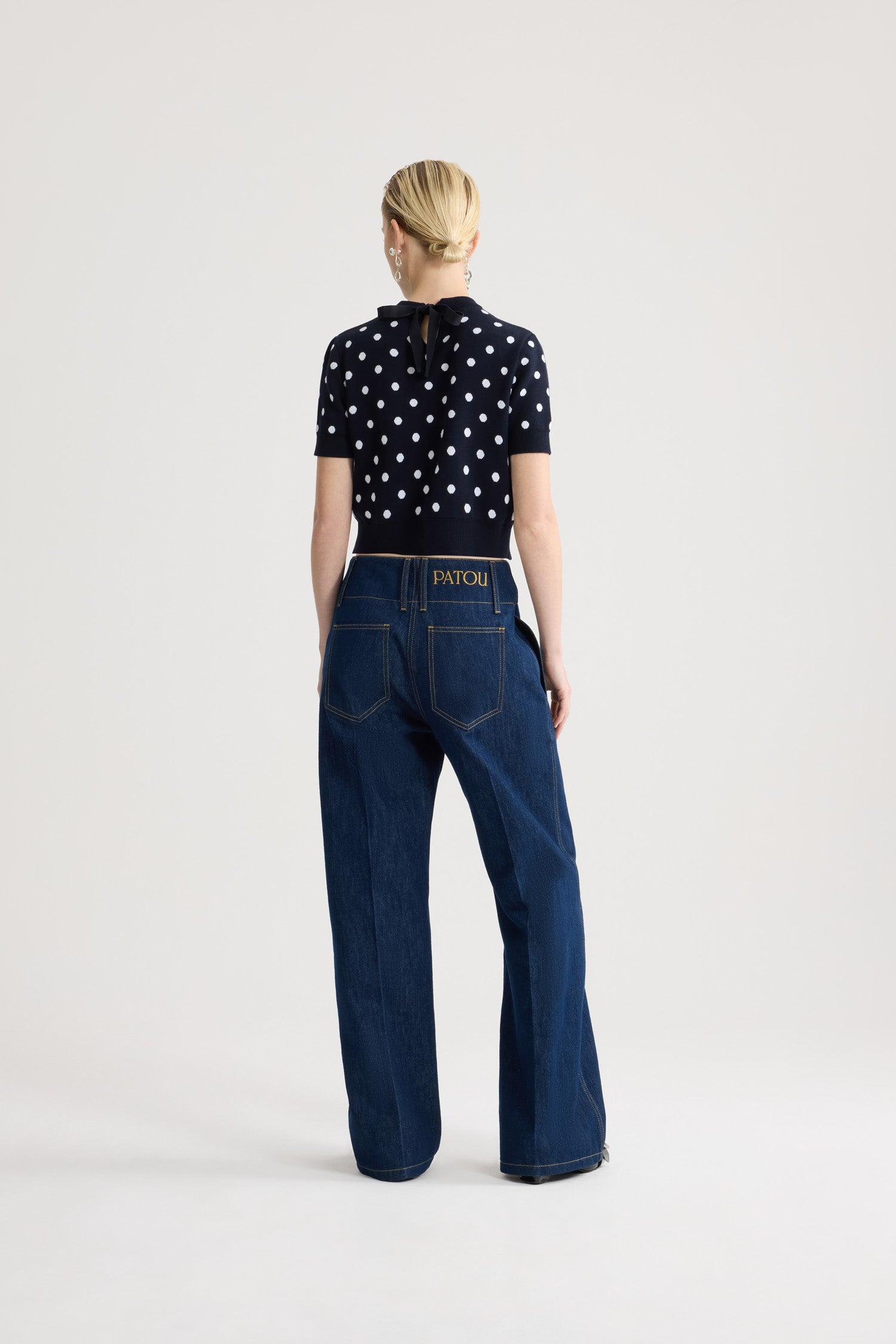 Patou KN318 t-shirt crop coton pois bleu Meteorite