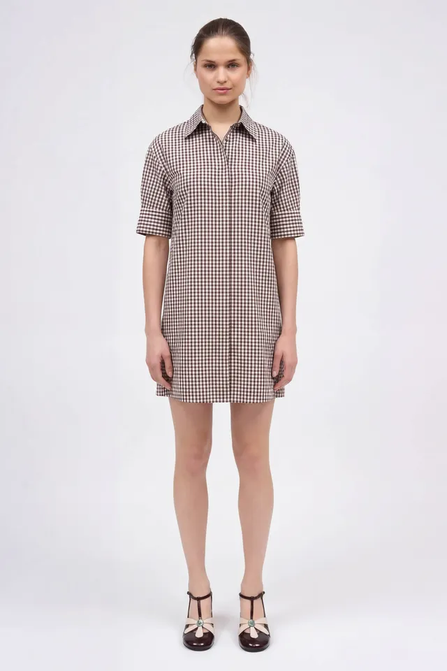 Paul & Joe Doris robe-chemise vichy marron rose taille 36