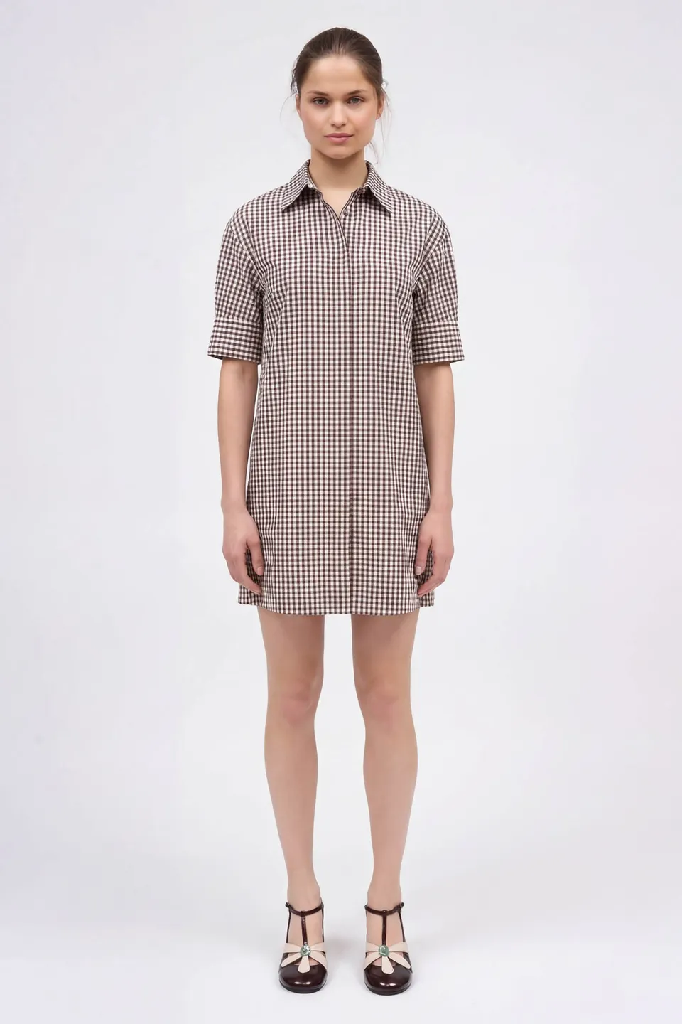Paul & Joe Doris robe-chemise vichy marron rose taille 36