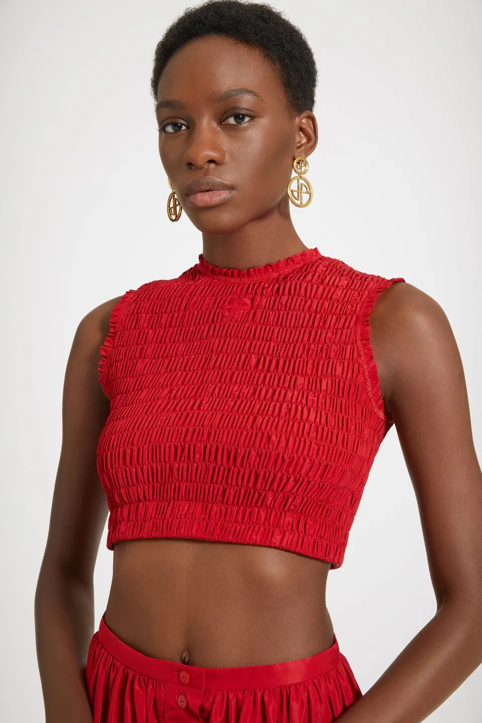 Patou TO037 crop top smocké faille rouge 34 haut
