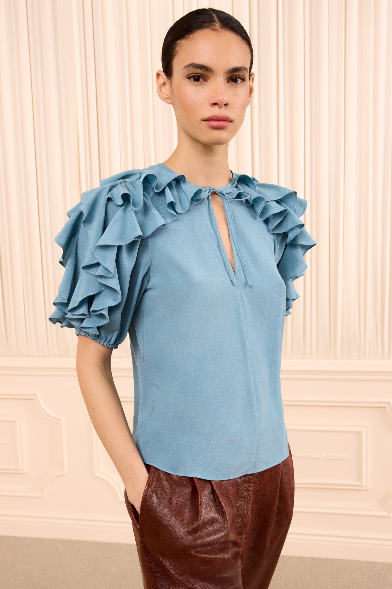 Ulla Johnson Josephine Top Heron bleu 100% soie