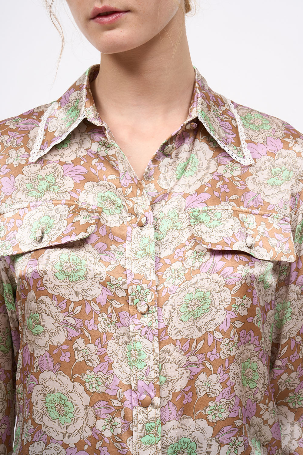 Paul & Joe Hauts Chemise GERANIUM soie imprimé pivoines