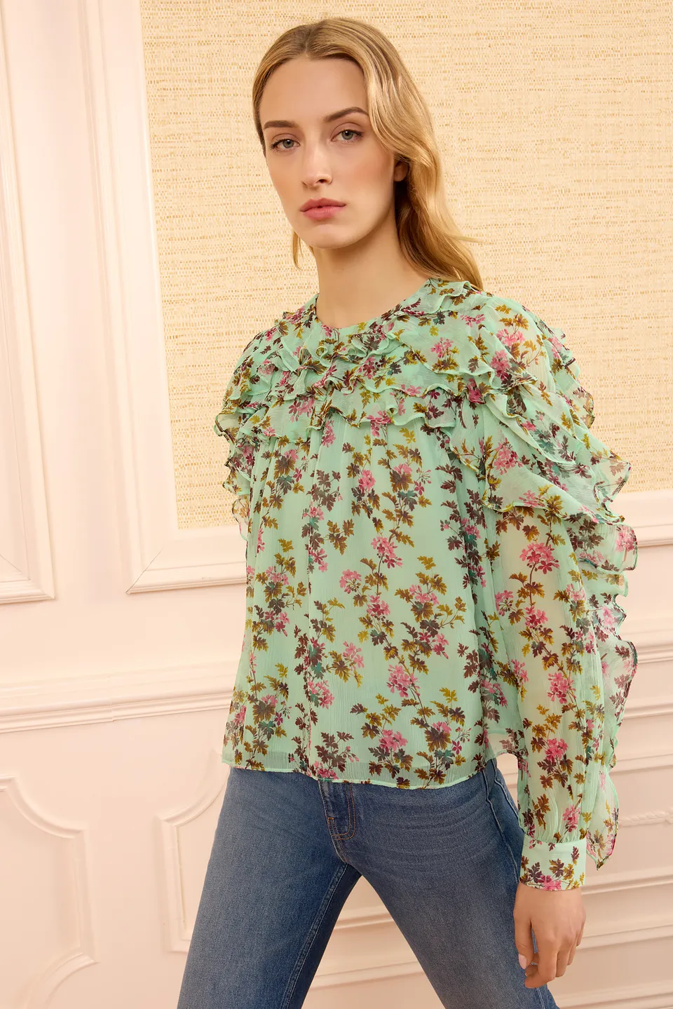 Ulla Johnson Willow PF260215 blouse soie opaline volants