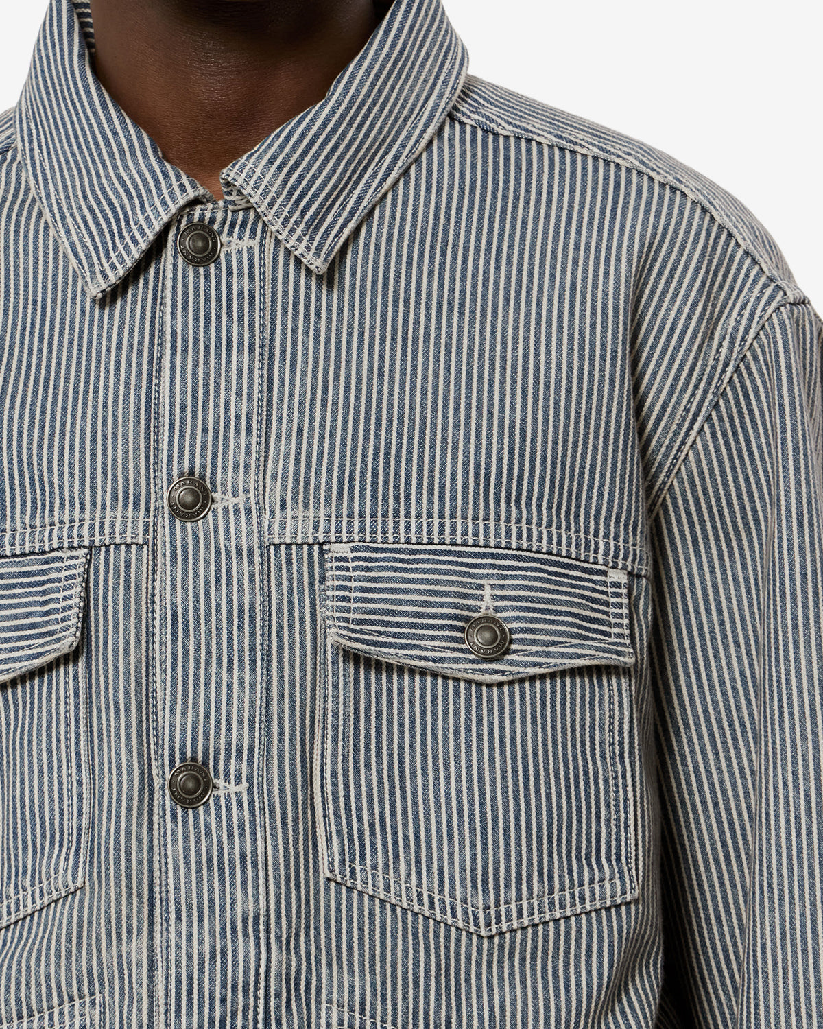 Isabel Marant Jango veste denim rayé bleu-blanc droite