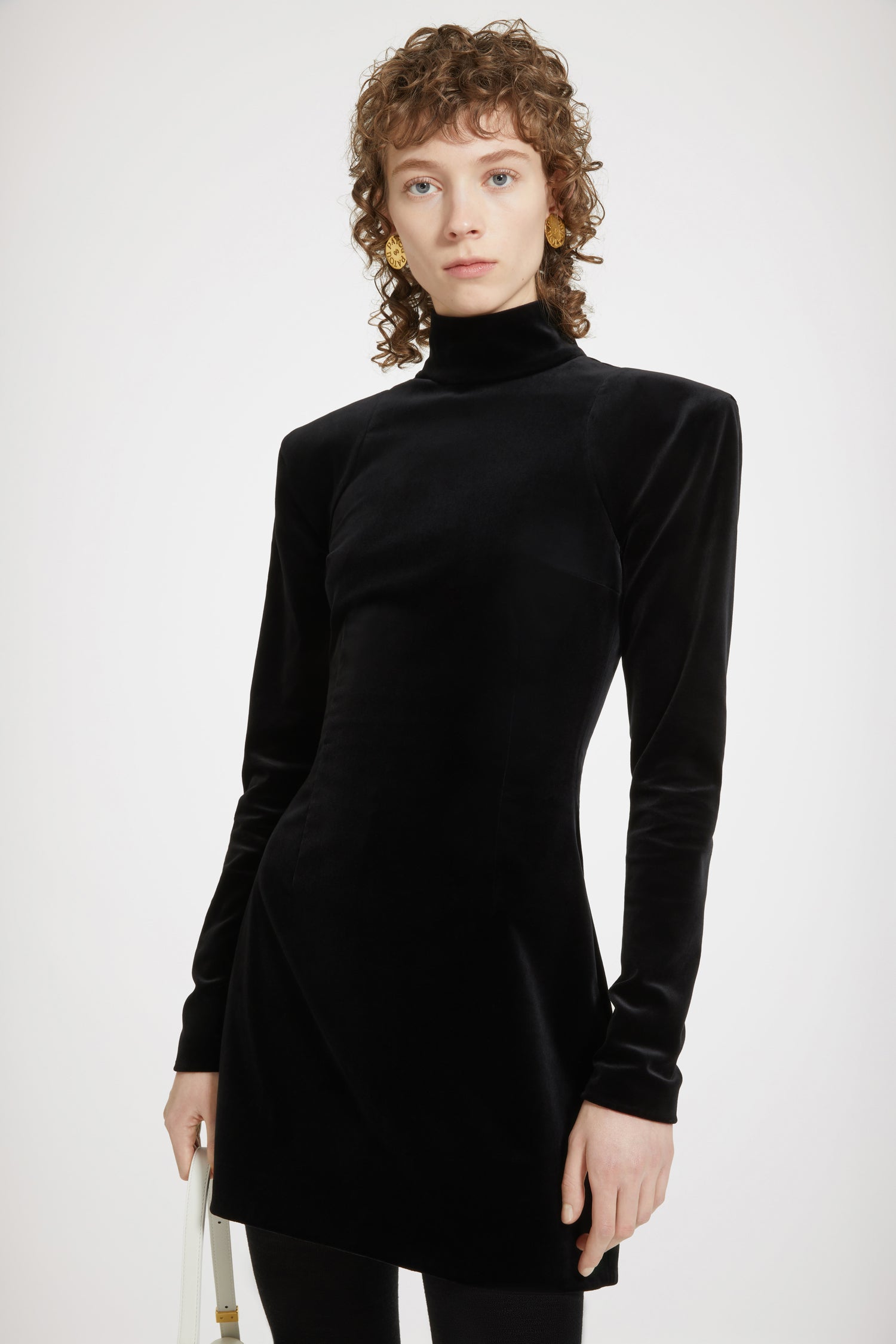 Patou H23DR1220155999B robe velours stretch noire col montant