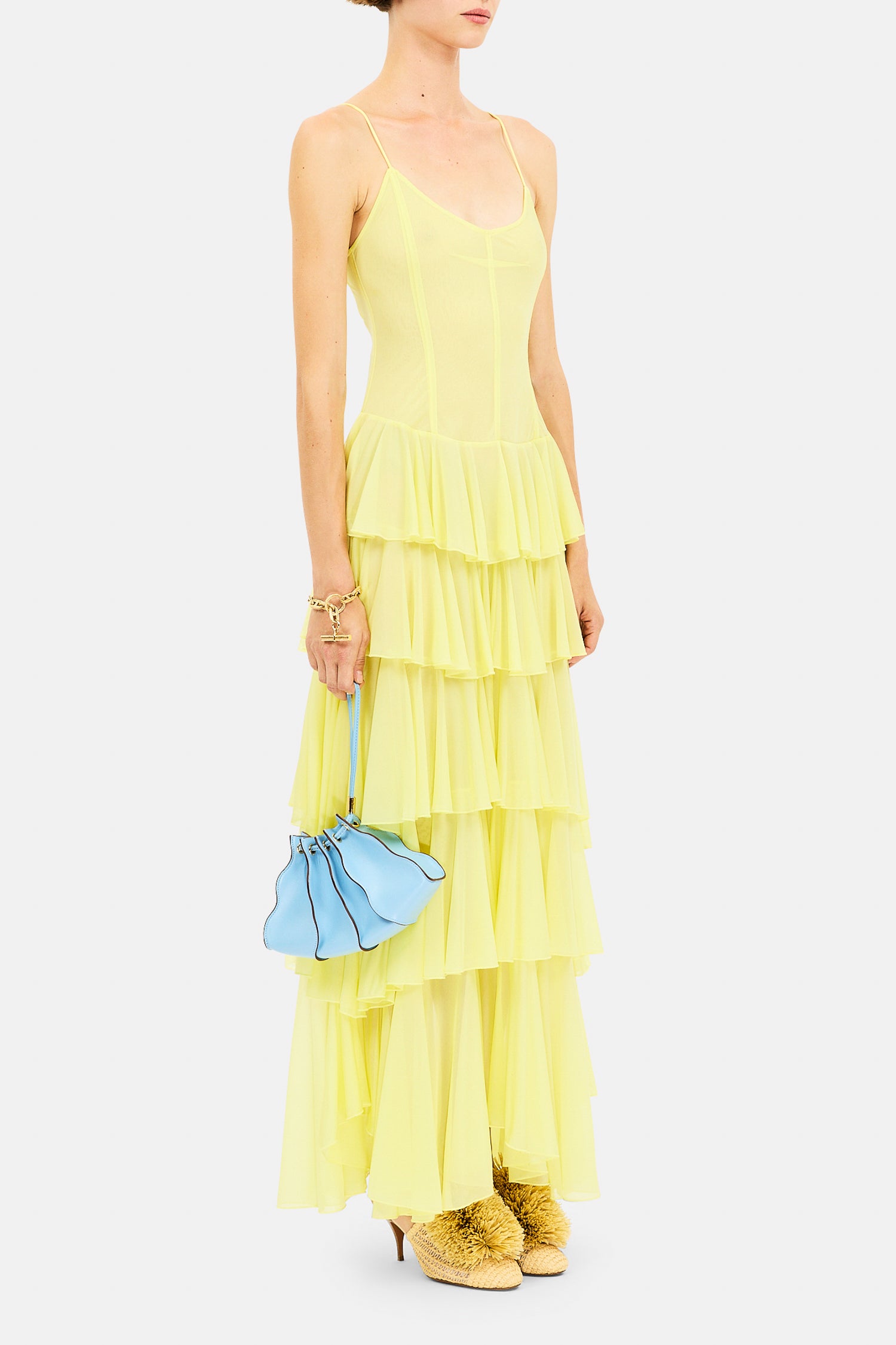 Ulla Johnson Estelle robe Citron jersey volants maxi