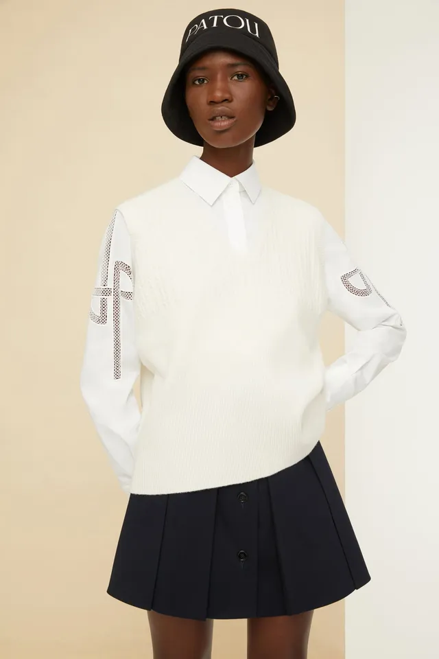 Patou KN074 pull blanc sans manches laine recyclée