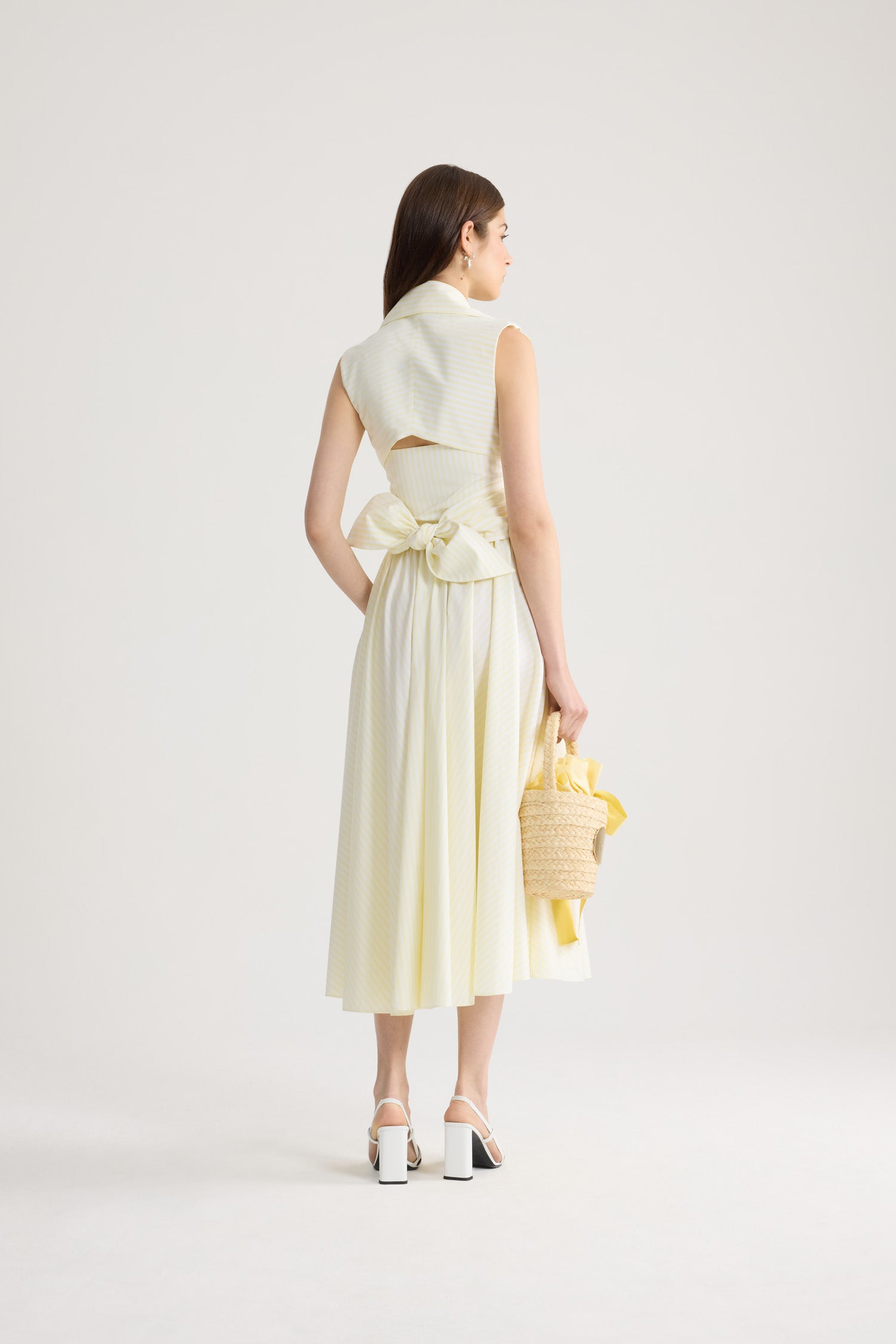 Patou DR223 robe midi coton jaune rayée drapée