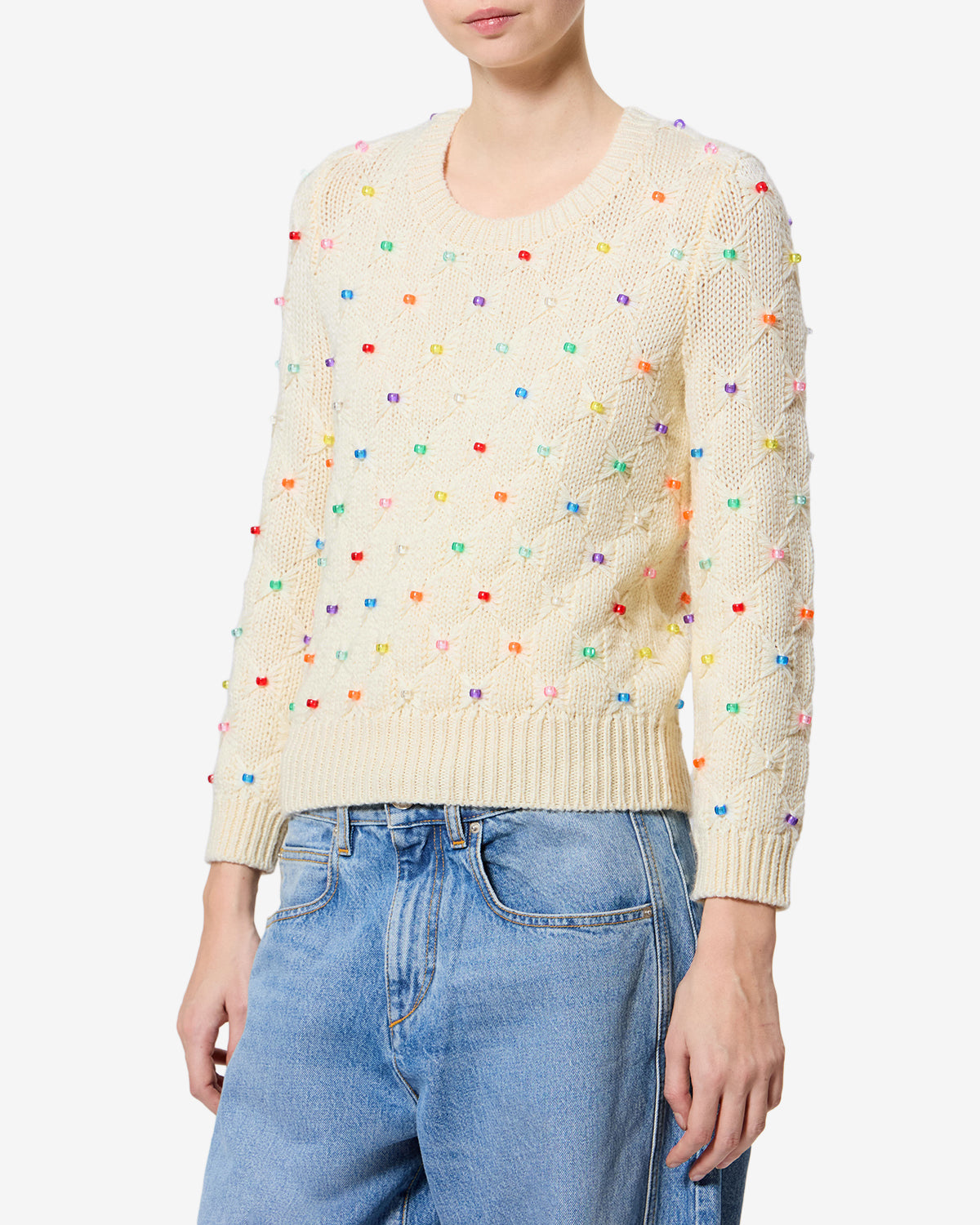 Isabel Marant Priyanka pull écru-multicolore laine à perles