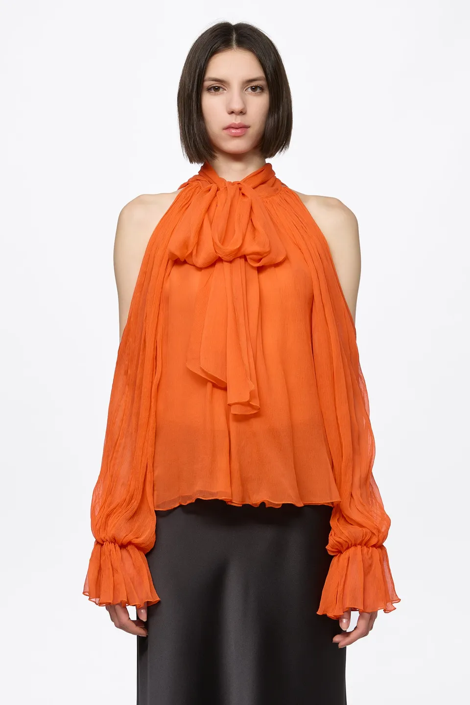 ATU Orange Chiffon Shirt chemisier S soie
