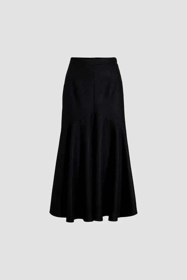Patou SK069 jupe midi noire en flanelle de laine