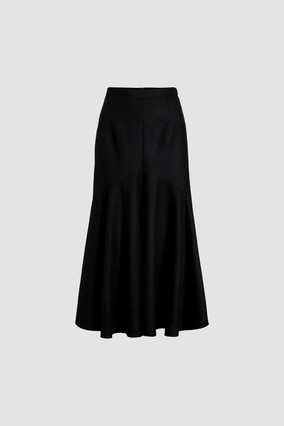 Patou SK069 jupe midi noire en flanelle de laine