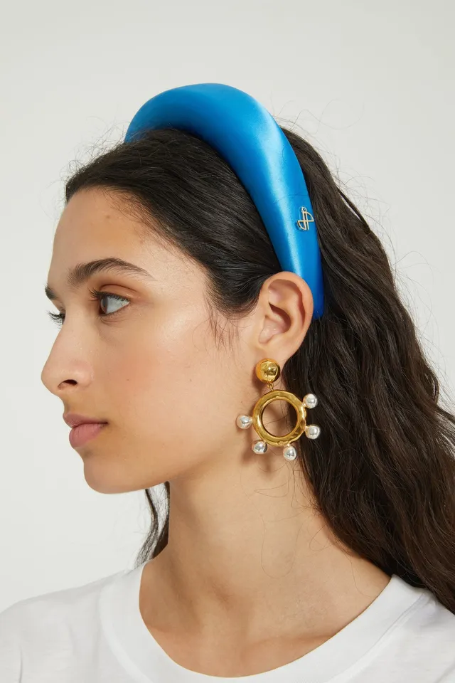 Patou P24AC0600179628B serre-tête satin matelassé Blue Jewel