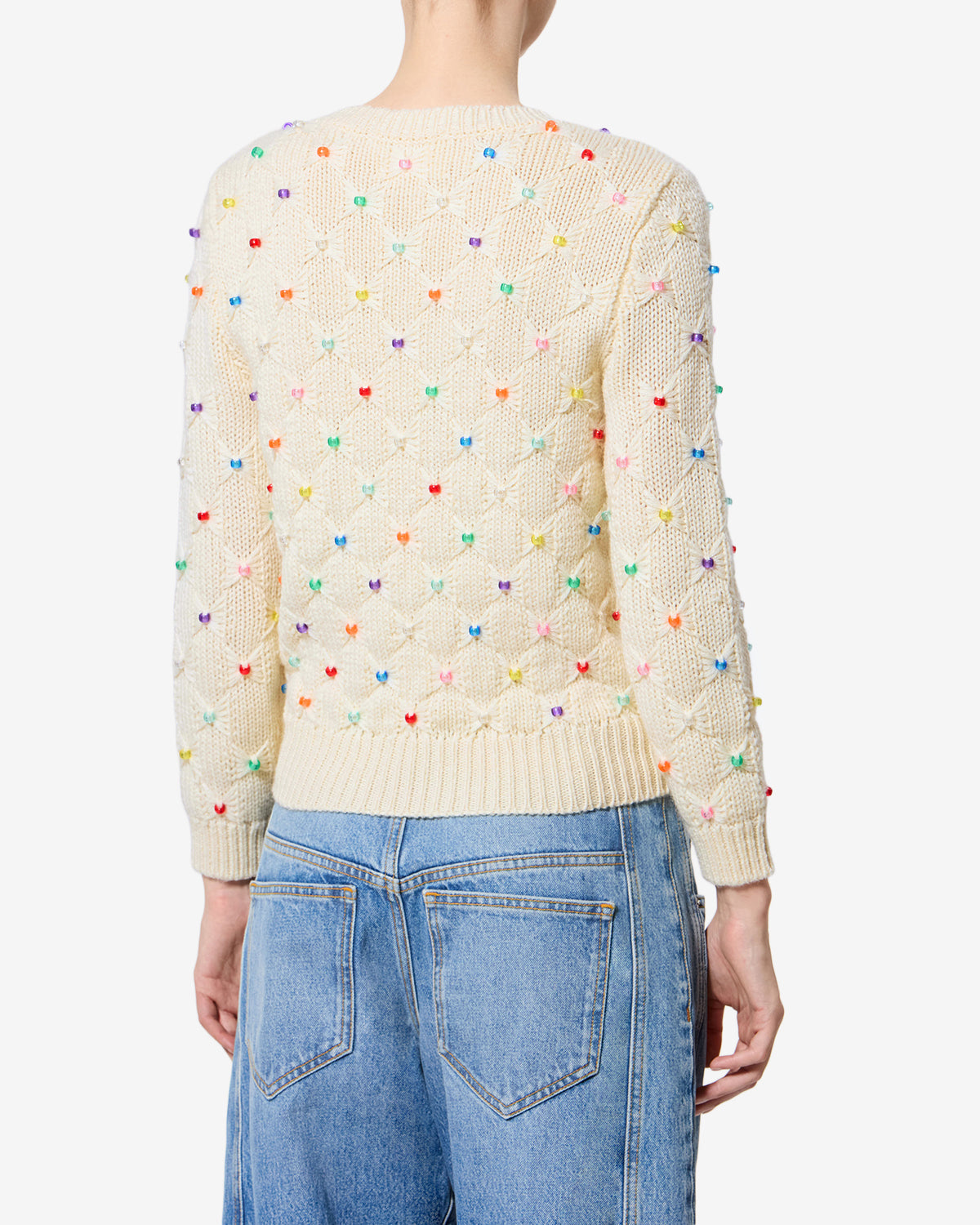 Isabel Marant Priyanka pull écru-multicolore laine à perles