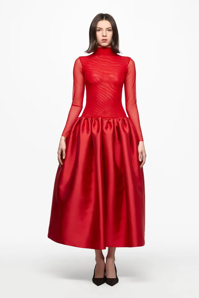 ATU Body Couture Midi Robe Tulle Rouge Jupe Taffetas S