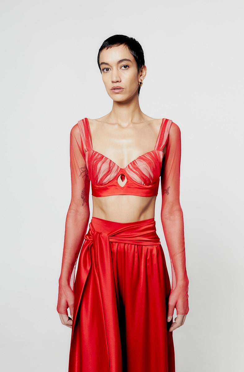 ATU Body Couture Ruby crop top rouge soie cristal