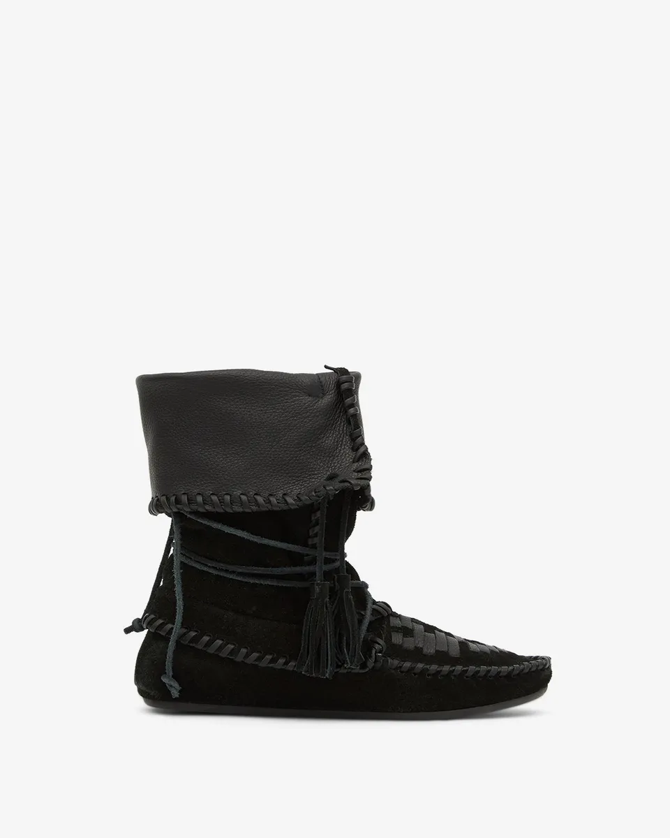 Isabel Marant Winki boots cuir noir tressé pompons