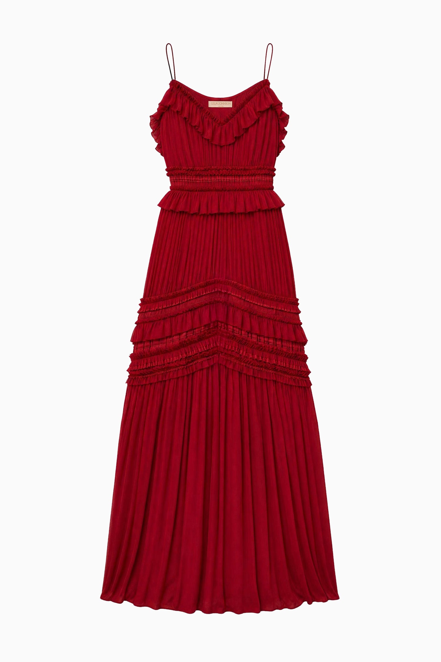 Ulla Johnson Dorothea FA260125 robe Cerise soie volants