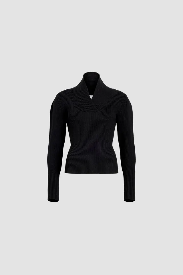 Patou H24KN208 pull col cache-coeur noir laine cachemire