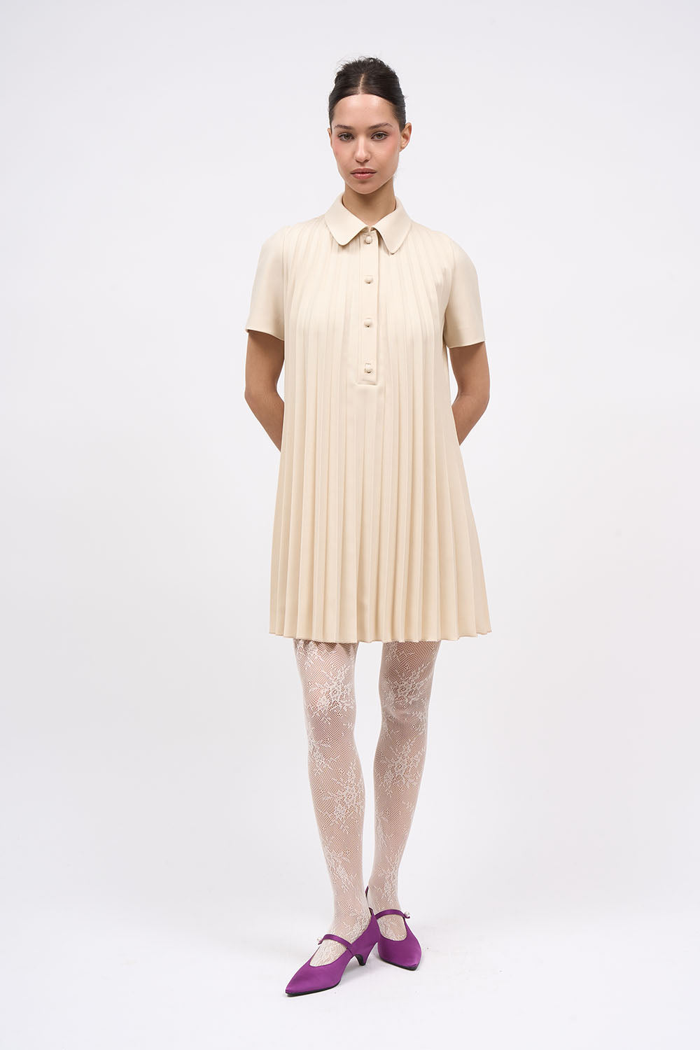 Paul & Joe robe Filippa plissée crème laine cady
