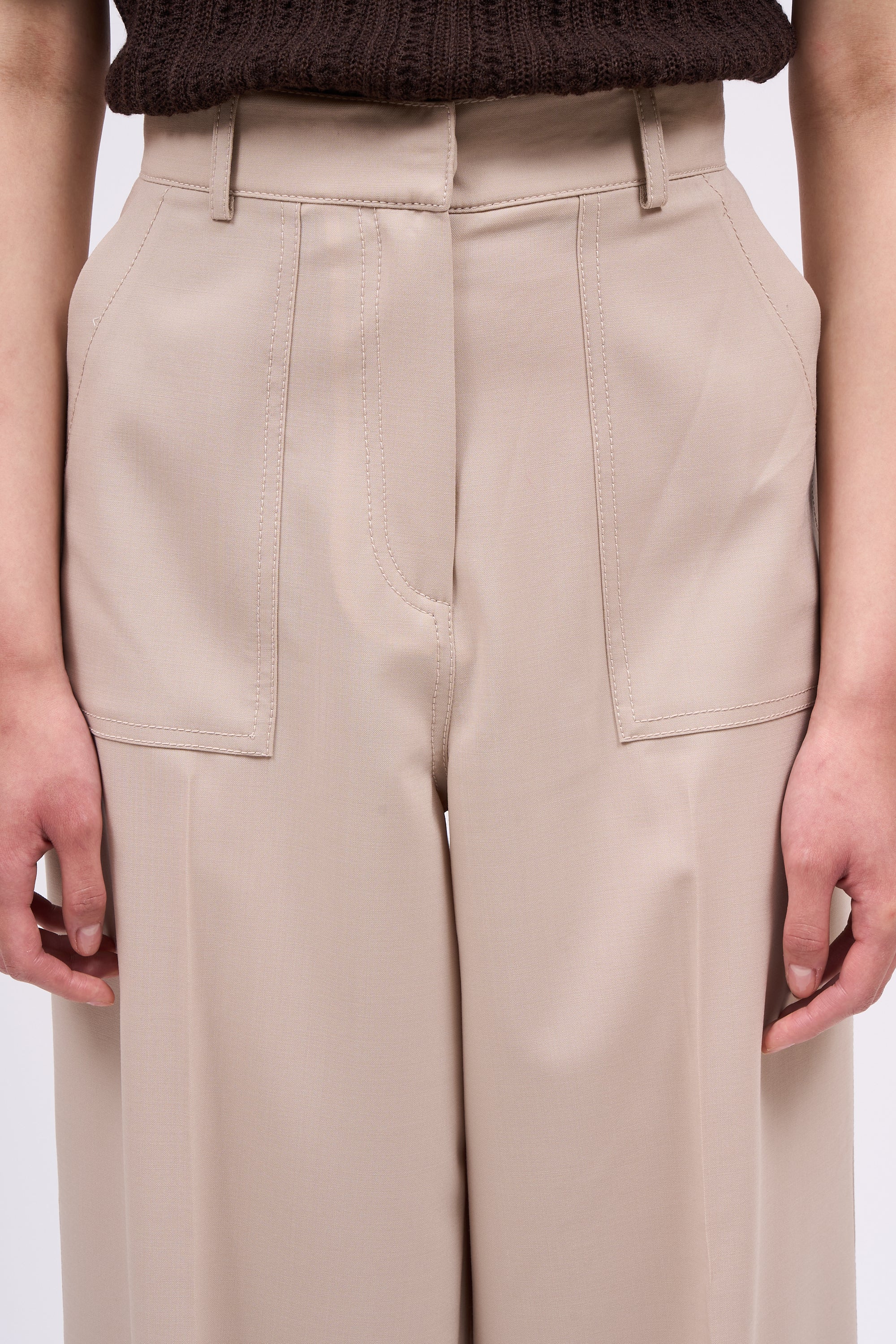 Paul & Joe Tailoring Pantalon CHOISY large laine soie beige 36