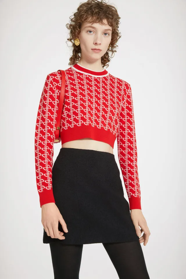 Patou Knitwear KN099 pull court jacquard rouge