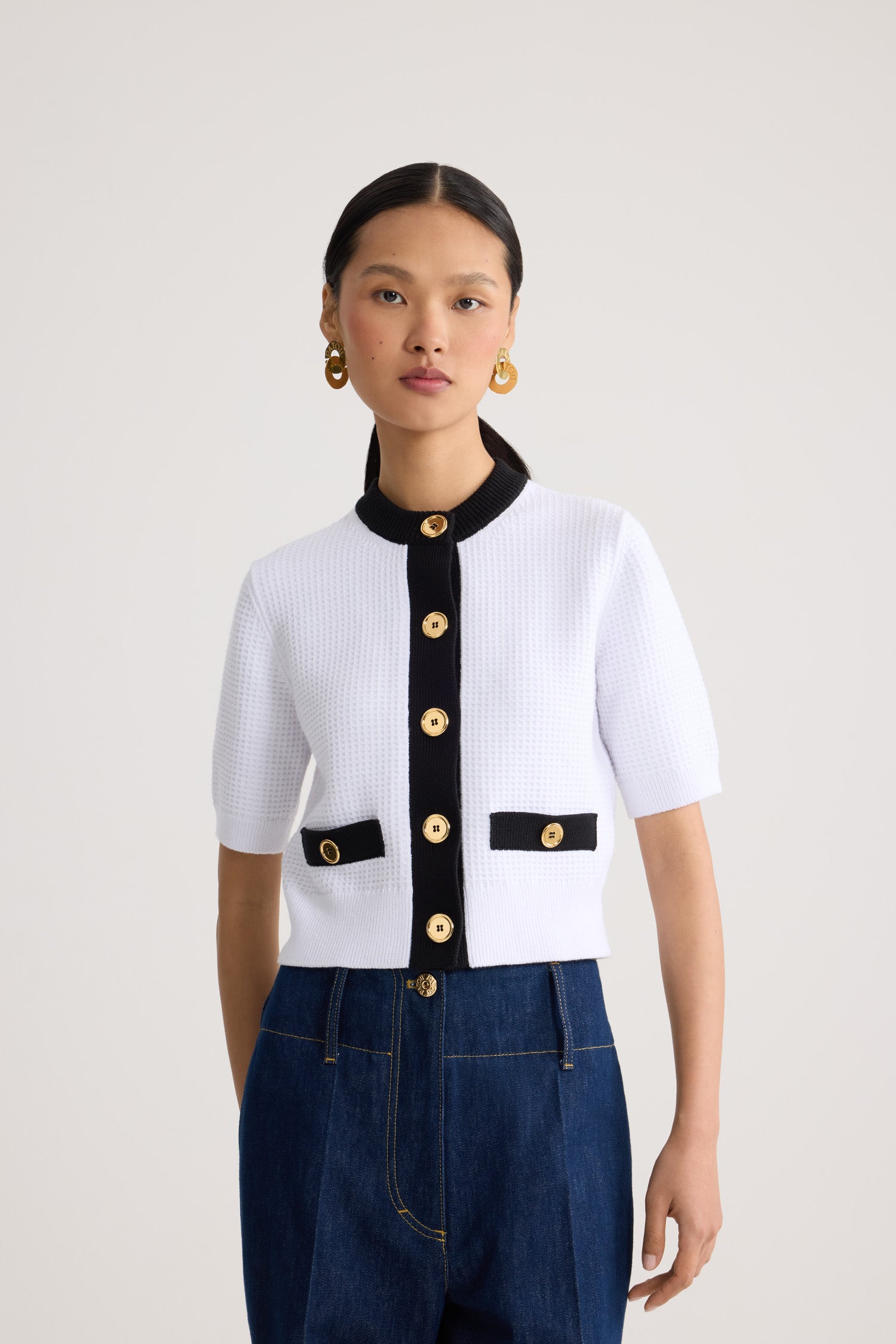 Patou KN338 gilet boutoné coton blanc texturé XS-XL