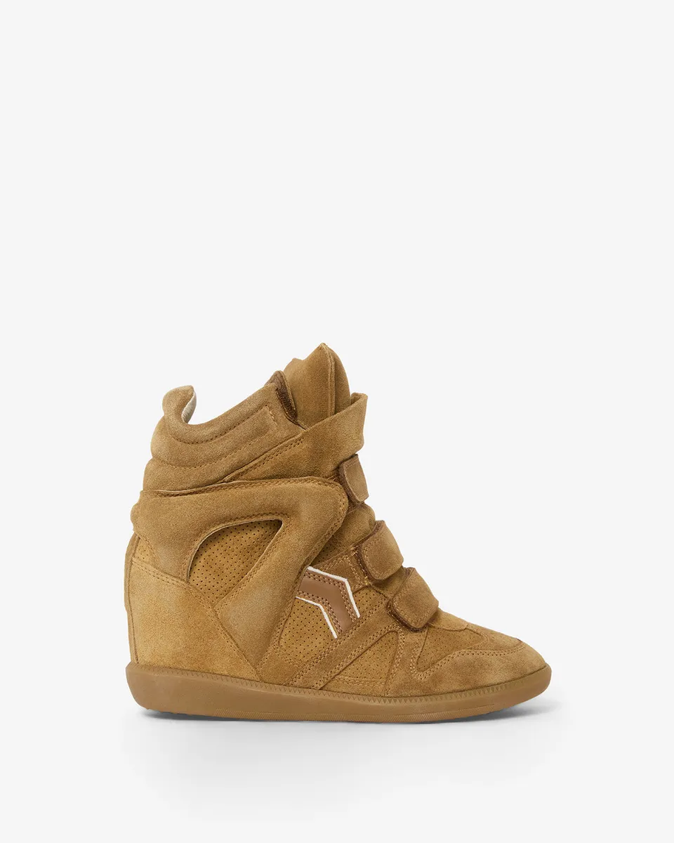 Isabel Marant Bekett baskets compensées cognac cuir suède