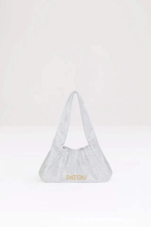 Patou P24AC0540173001W sac Le Biscuit satin blanc strass