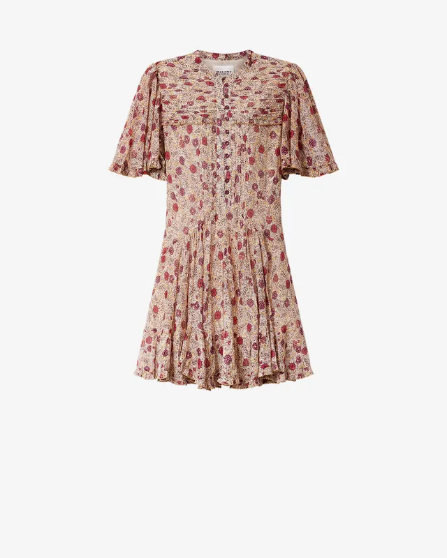 Isabel Marant Daynia Robe voile coton écru-framboise