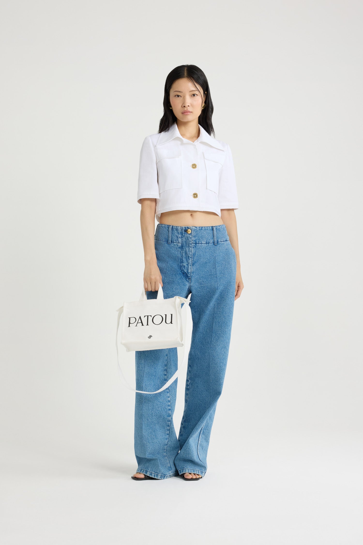 Patou JA048 veste cropped blanche gabardine