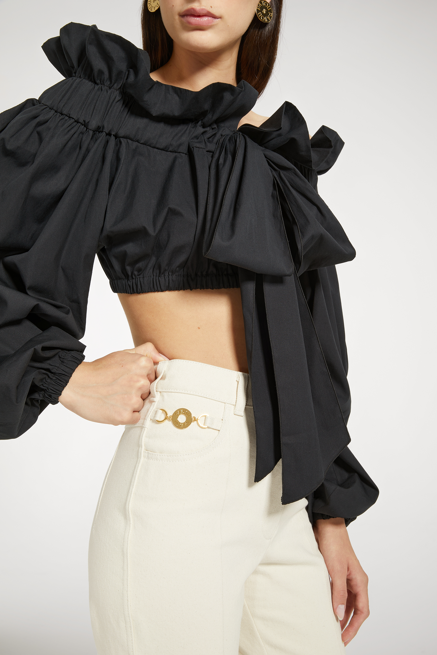 Patou TO043 top cropped noir coton à nouer