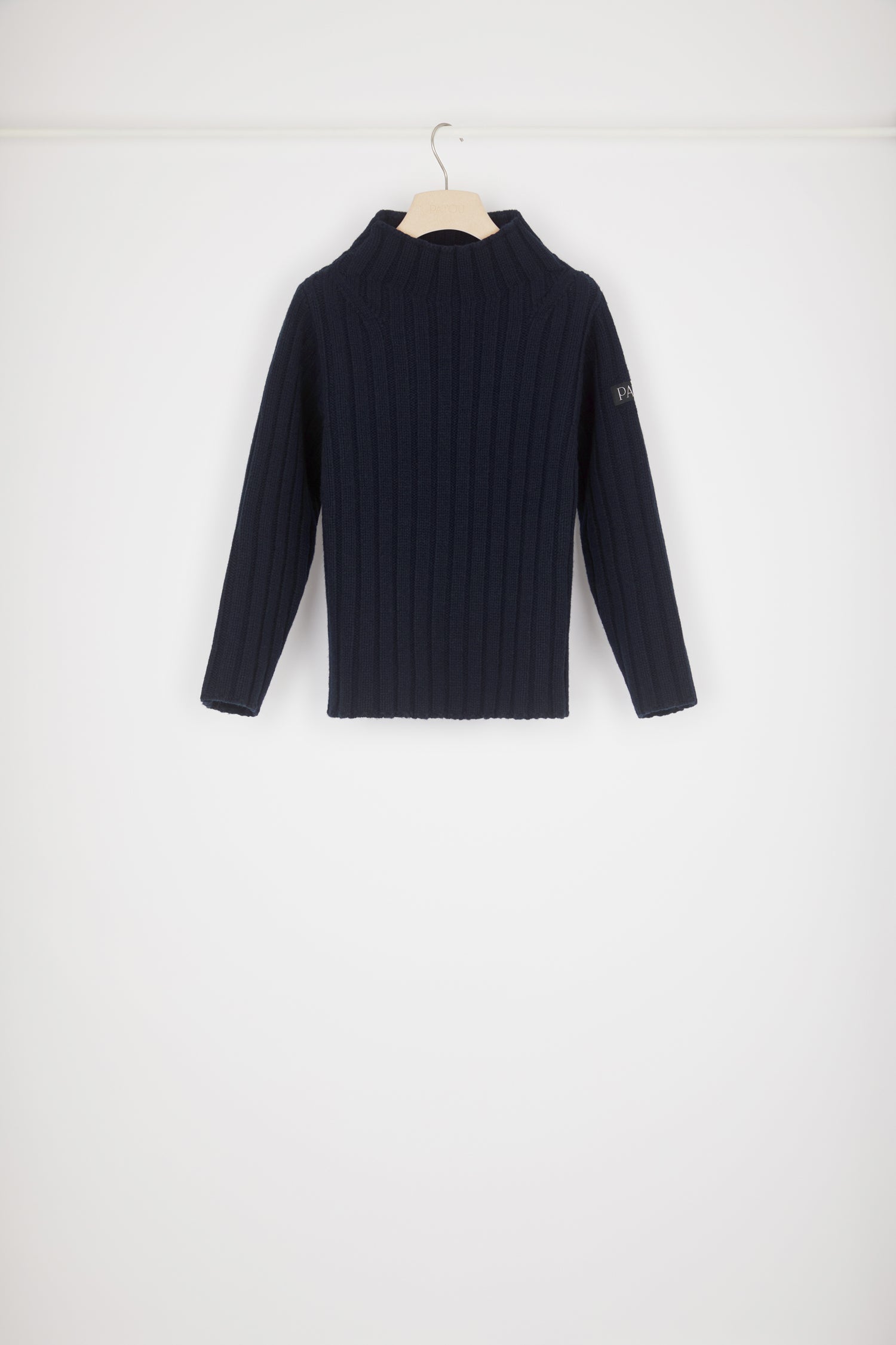 Patou pull maille côtelée laine cachemire bleu Navy