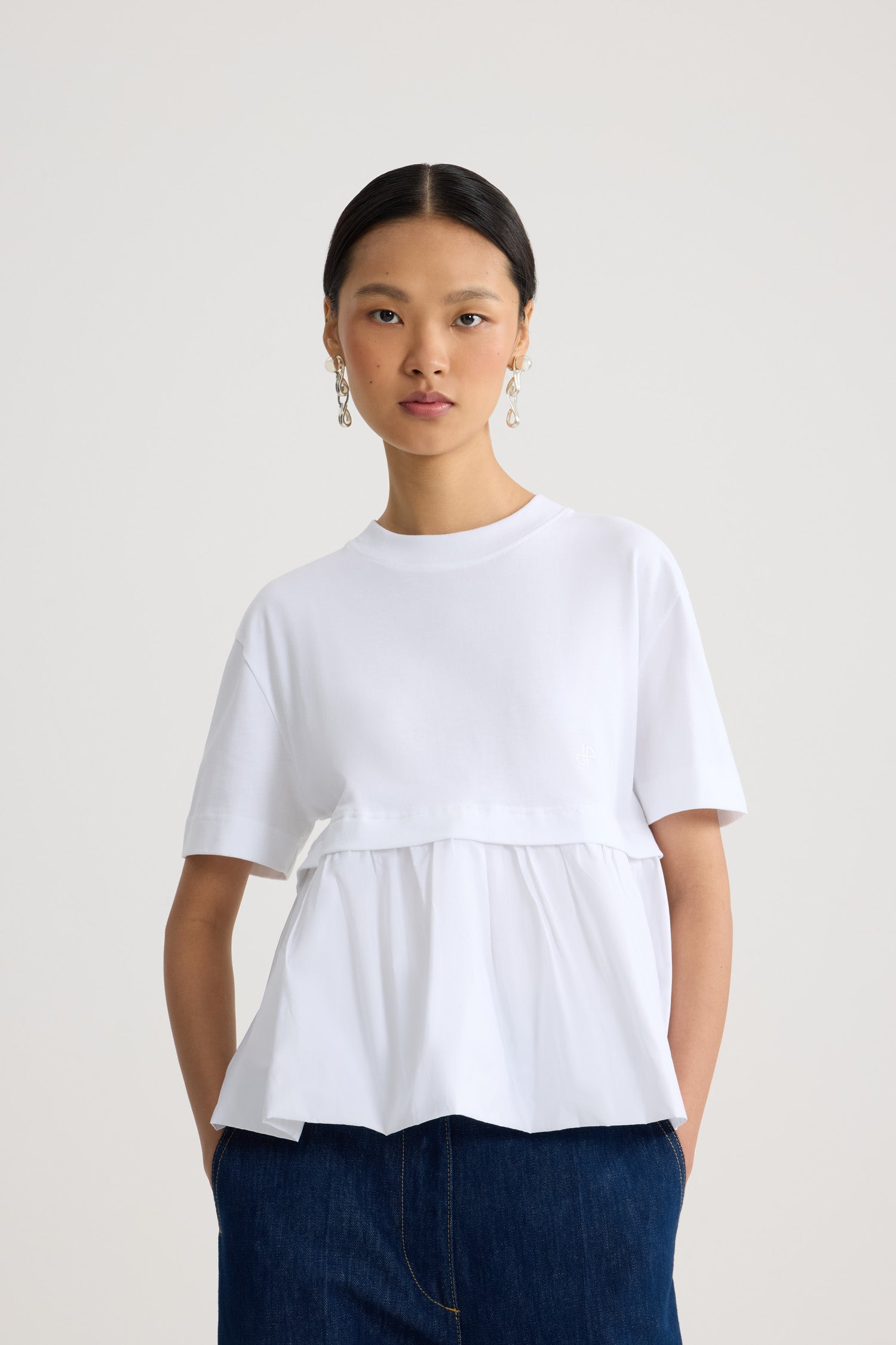Patou JE151 t-shirt coton bio blanc ourlet volant faille