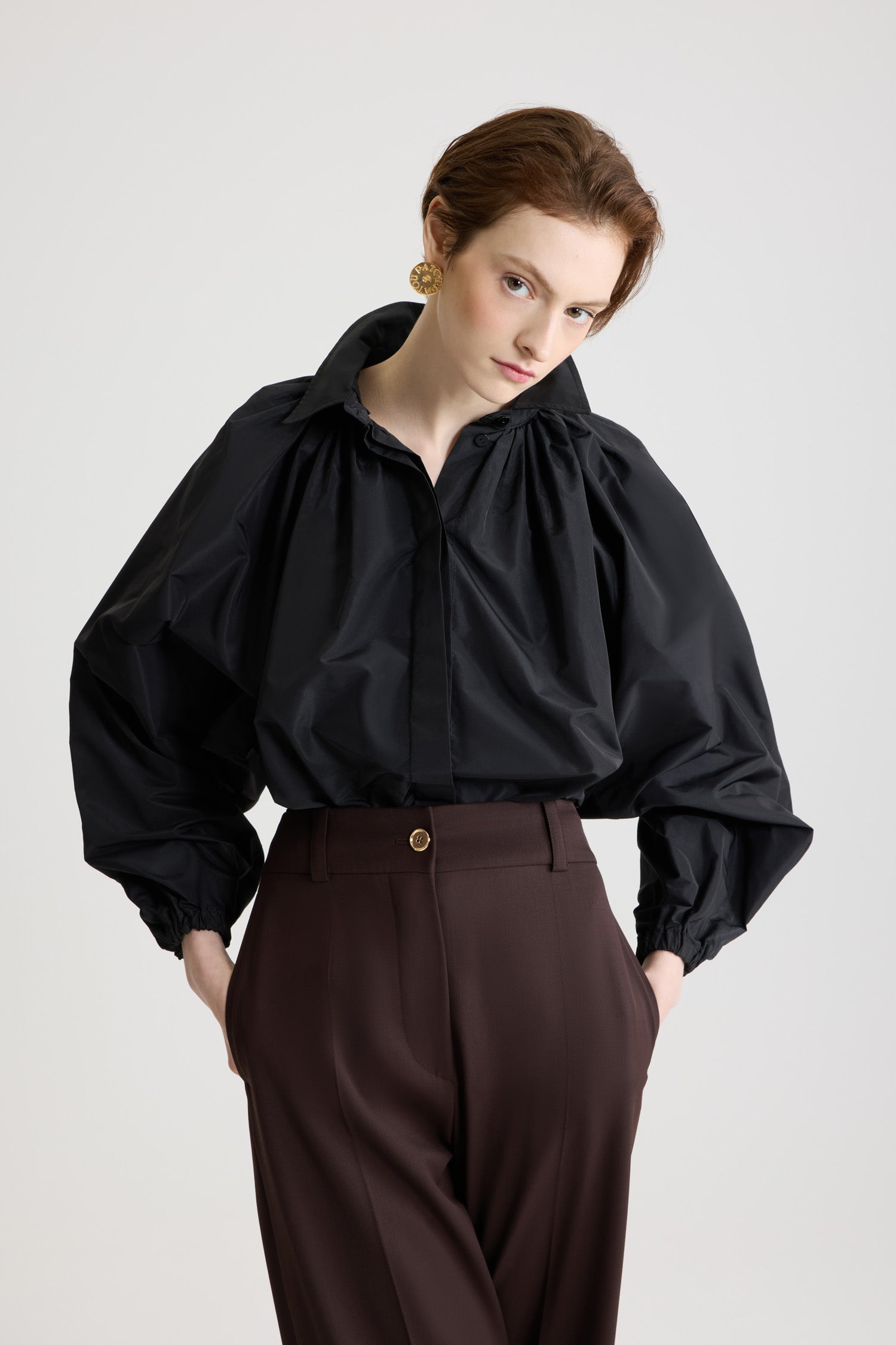 Patou H25BL050 blouse ballon noire faille recyclée