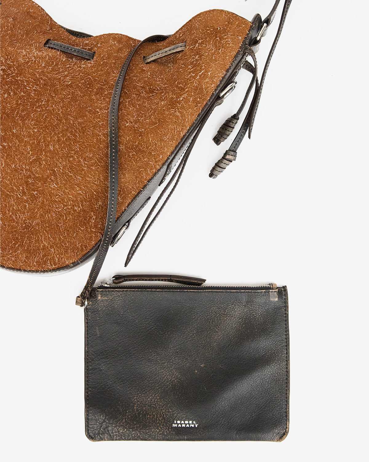 Isabel Marant Bolton PP0407FA sac hobo cuir velours châtaigne