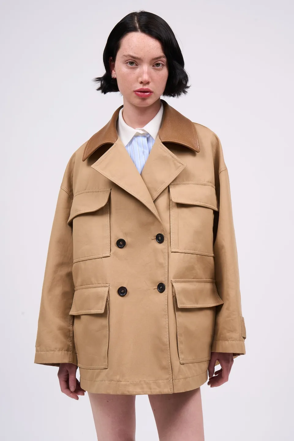 Paul & Joe Veste Duncan oversized coton panama cuir
