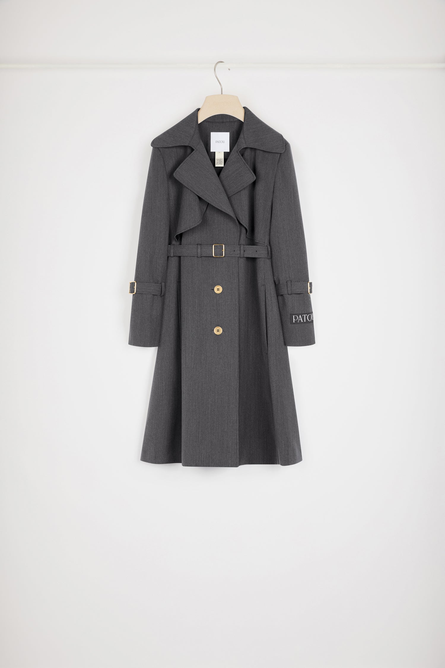 Patou OU025 trench anthracite twill laine ceinturé genou