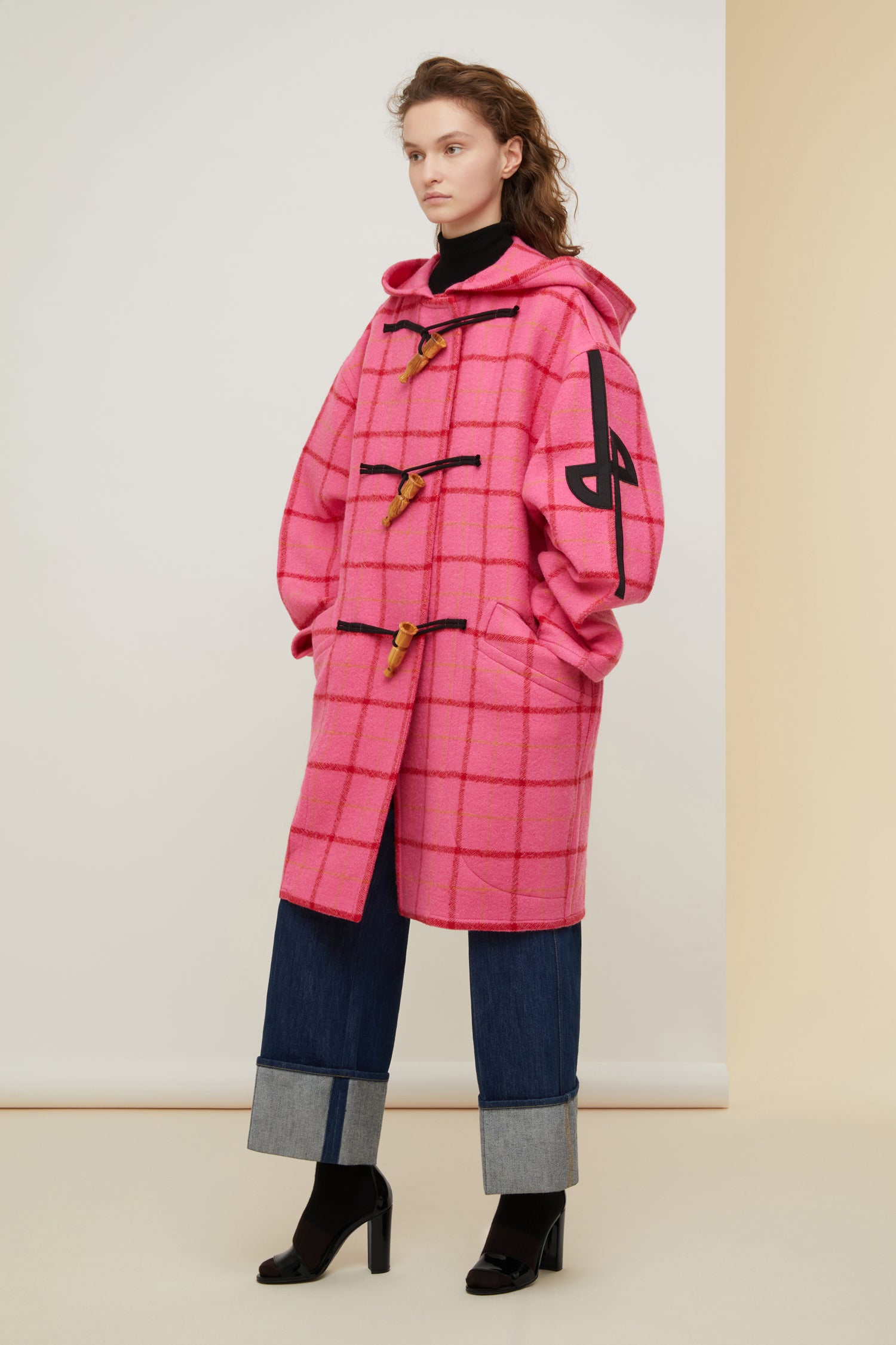 Patou Coats CO006 duffle-coat laine rose carreaux