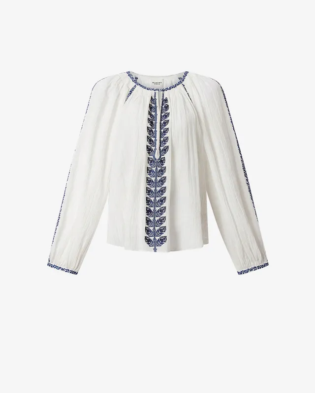 Isabel Marant Lena HT0841FA Blouse écru bleu gaze coton
