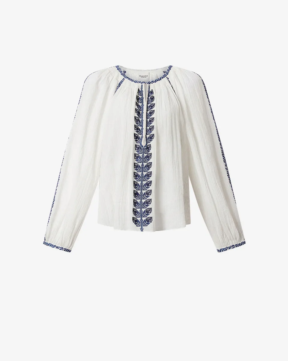 Isabel Marant Lena HT0841FA Blouse écru bleu gaze coton