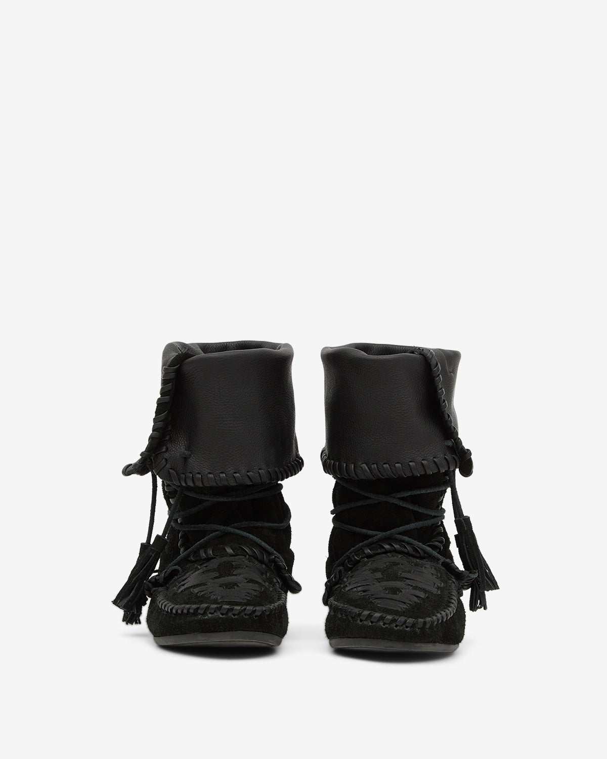 Isabel Marant Winki boots cuir noir tressé pompons