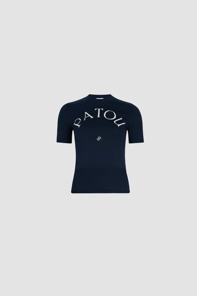 Patou KN068 top maille coton logo jacquard marine