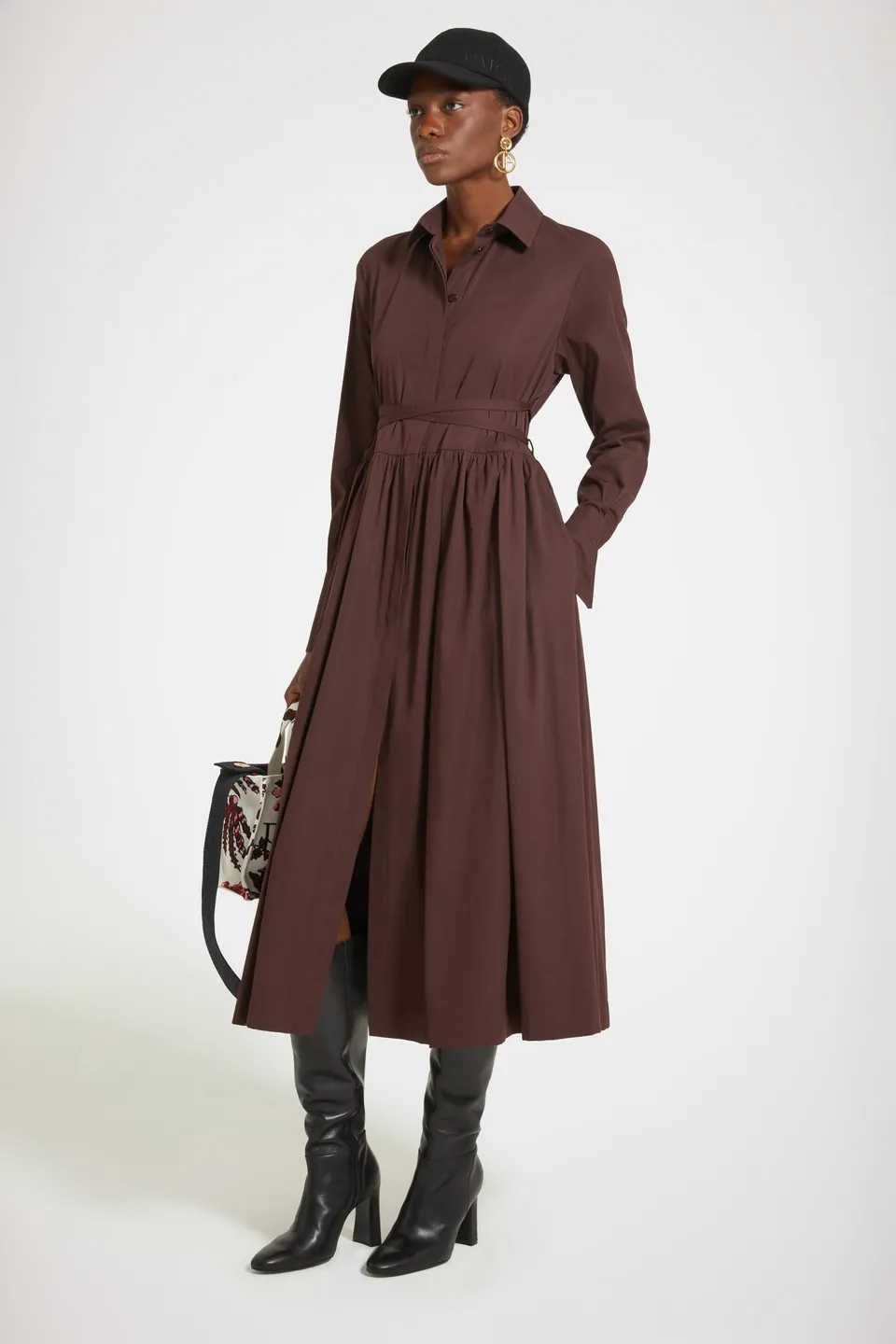 Patou robe chemise midi coton bio marron Maya Mountain