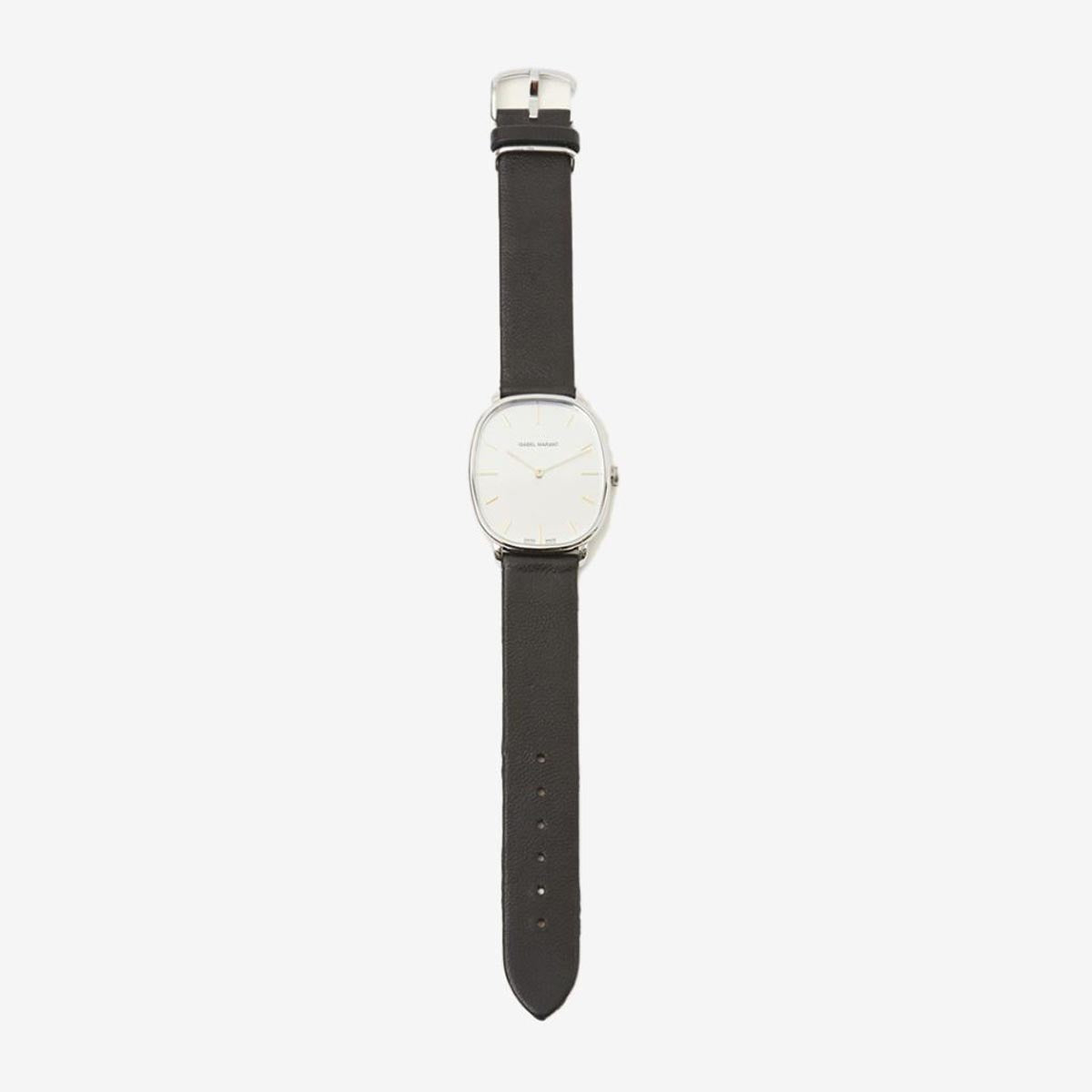 Isabel Marant 28.07 montre argent cuir noir